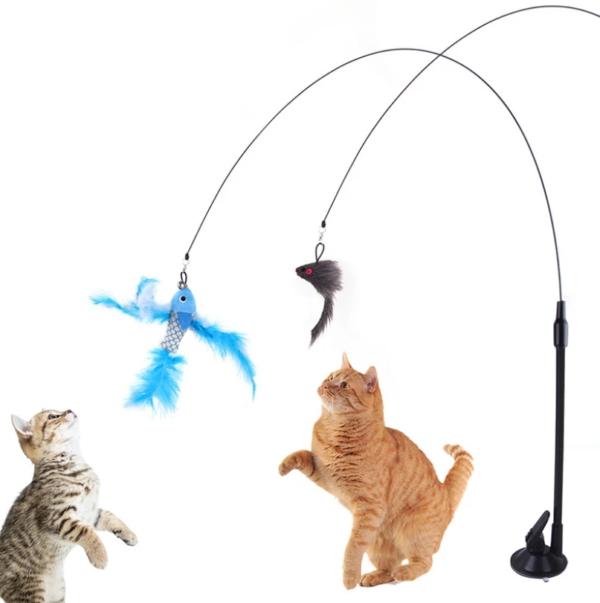 Jouets pour chats, Simulation d'oiseau interactif, ventouse, plume, oiseau avec cloche, bâton de chat, jouet pour chaton, baguette Teaser, jouet, fournitures pour chats